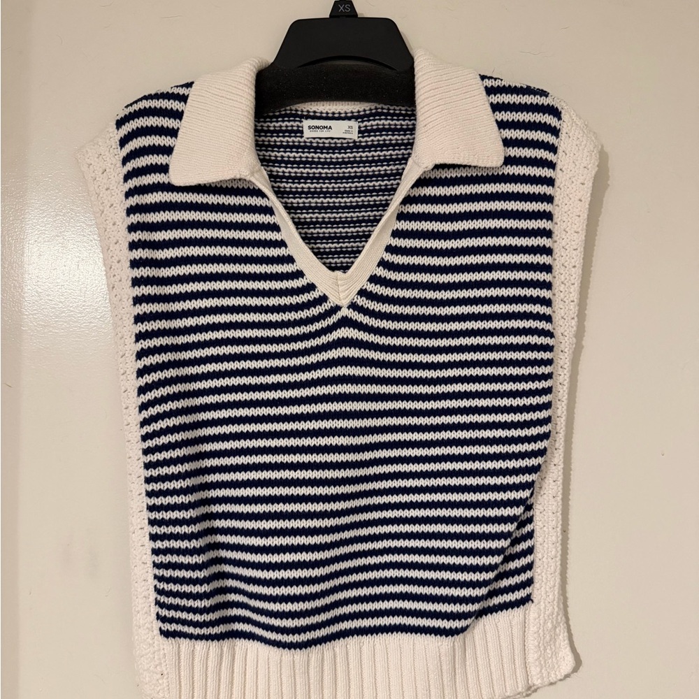 Sonoma Navy and White Striped Vest